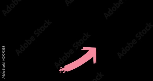 Hand Drawn Doodle Arrows. Colored animated cartoon sketch direction pointers isolated on transparent background. Looped video with  Alpha channel. 