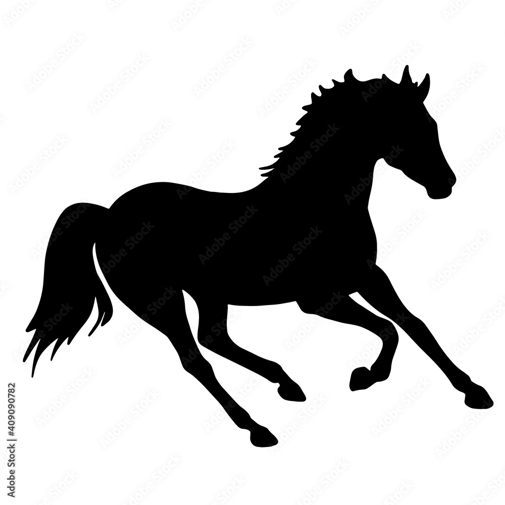 Icon of horse silhouette. Black illustration of mustang stallion