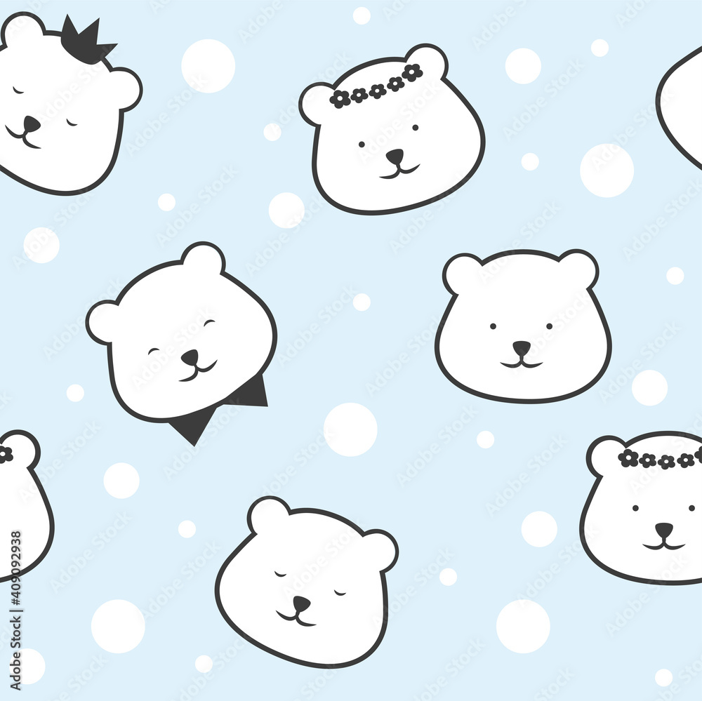 Polar bear seamless pattern vector. Cute cartoon illustration.