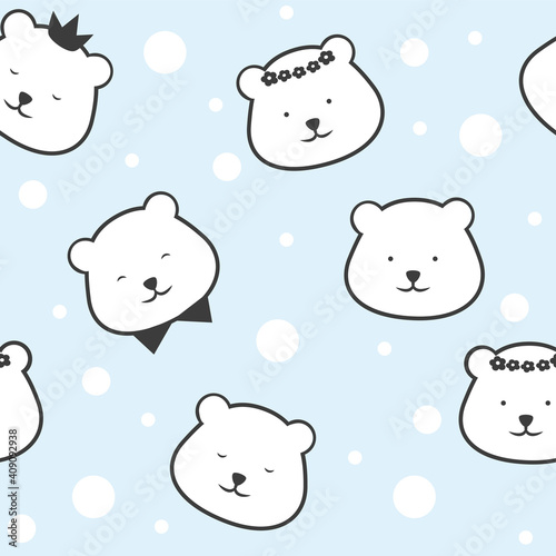 Polar bear seamless pattern vector. Cute cartoon illustration.