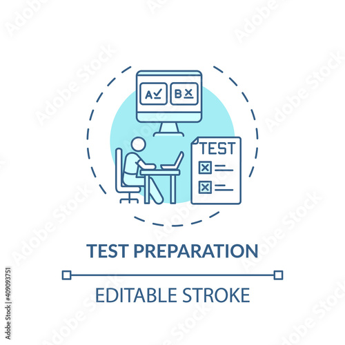 Test preparation concept icon. Online teaching jobs types. Increase students performance on dificult tests idea thin line illustration. Vector isolated outline RGB color drawing. Editable stroke