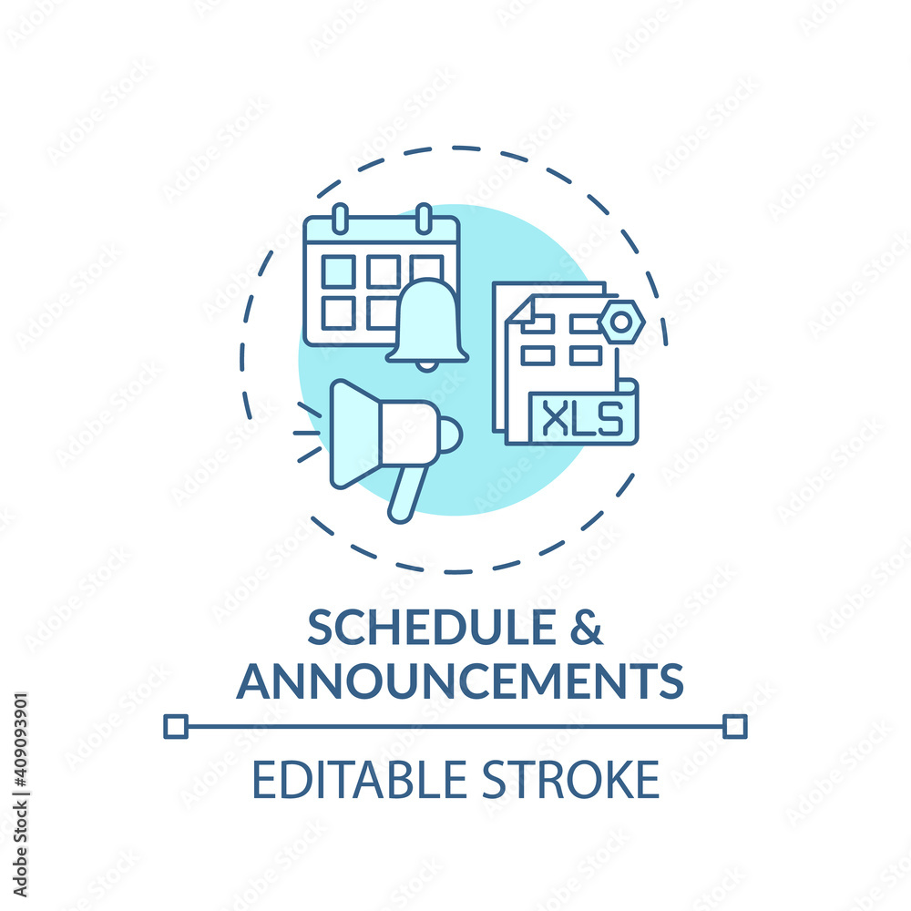 Schedule and announcements concept icon. Online course management system elements. Modern school processes idea thin line illustration. Vector isolated outline RGB color drawing. Editable stroke