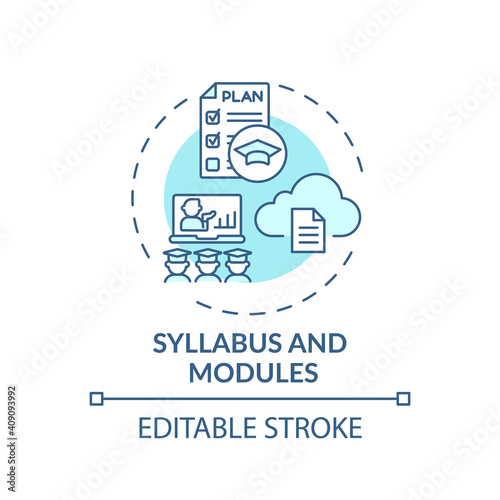 Syllabus and modules concept icon. Online course management system elements. Information about learning methods idea thin line illustration. Vector isolated outline RGB color drawing. Editable stroke