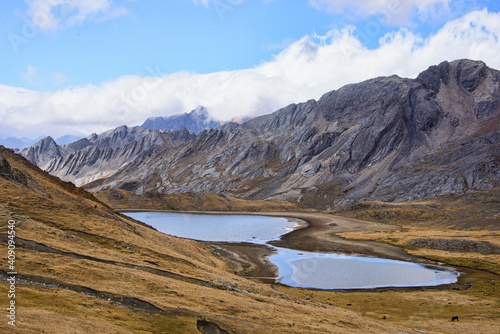 Beautiful view of Laguna Susucocha from Tapush Punta on the Cordillera Huayhuash circuit, Ancash, Peru