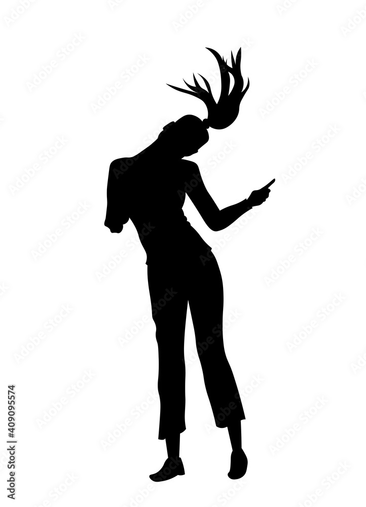 Happy woman dancing vector silhouette isolated on white background
