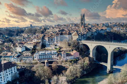 Stadt Fribourg, Poya und Zaehringen brücke, Schweiz , Winter 