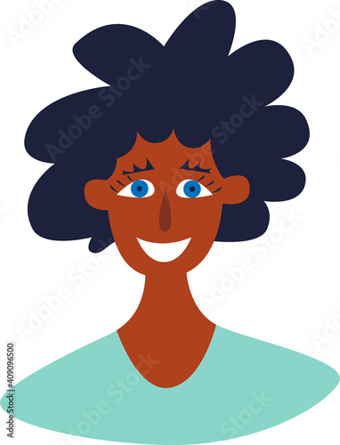 Dark skinned woman. Girl Power poster or card concept for International woman design for poster or card. Vector flat illustration in modern style.

