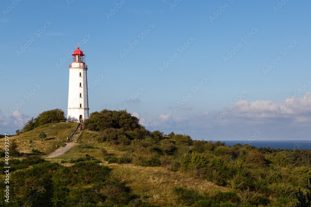 Hiddensee lighthouse on the coast of island country