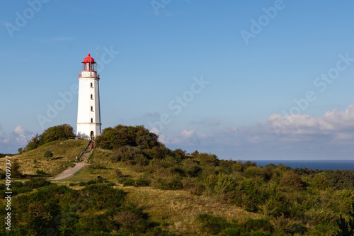 Hiddensee lighthouse on the coast of island country