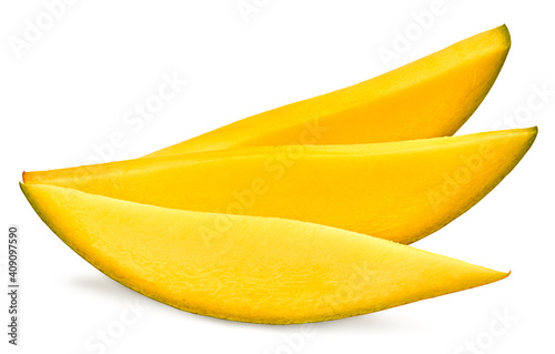 fresh sliced mango isolated on white background. exotic fruit. clipping path