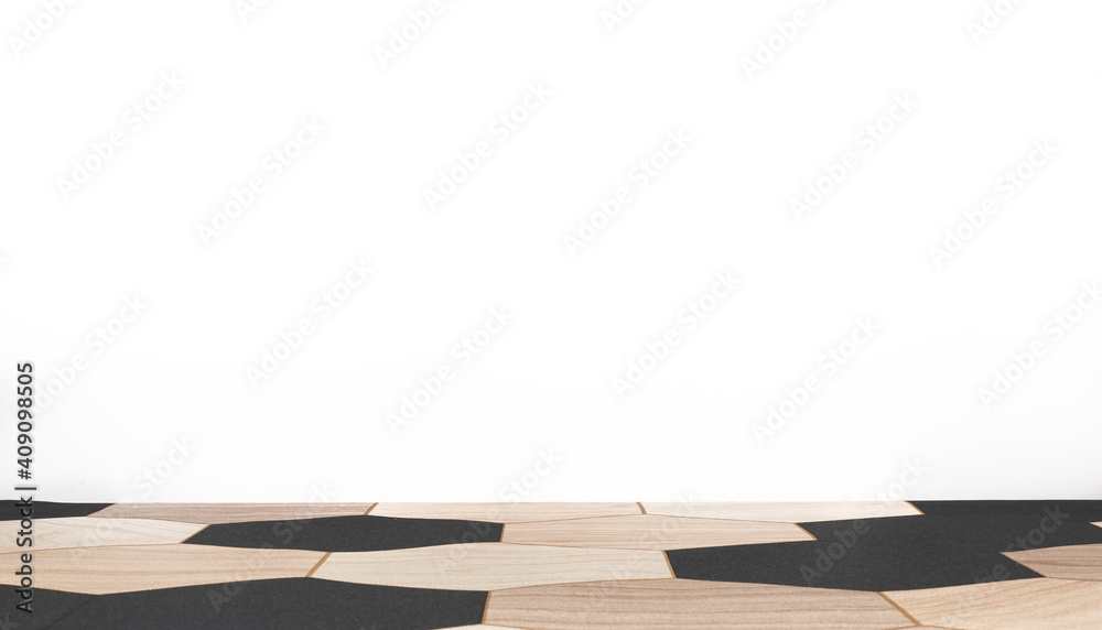 Arrière-plan blanc avec support de forme géométrique pour présentation d'objets publicitaires pour promotion de produits. Aspect sol en relief, fond blanc uni.	