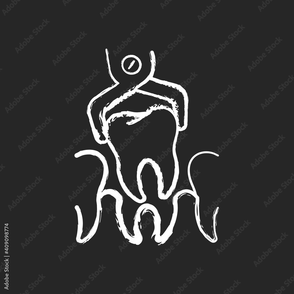 Dental surgery chalk white icon on black background. Dentistry surgery instruments. Instruments for dental treatment. Toothache treatment. Isolated vector chalkboard illustration Dental surgery chalk white icon on black background. Dentistry surgery instruments. Instruments for dental treatment. Toothache treatment. Isolated vector chalkboard illustration