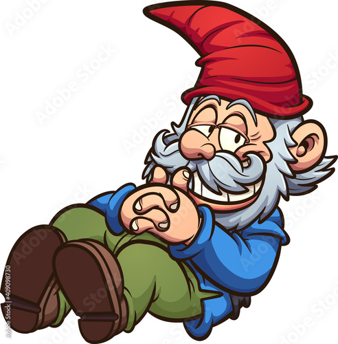 Garden gnome in a resting position cartoon. Vector clip art illustration with simple gradients. Some elements on separate layers.
