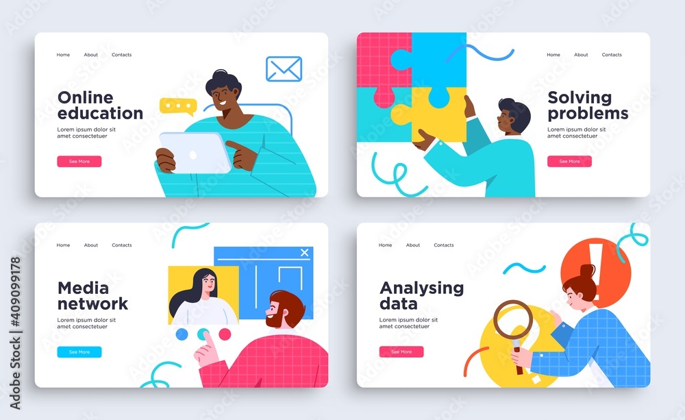 Set of Presentation slide templates or landing page websites design. Business concept illustrations. Modern flat style. Set of Presentation slide templates or landing page websites design. Business concept illustrations. Modern flat style.
