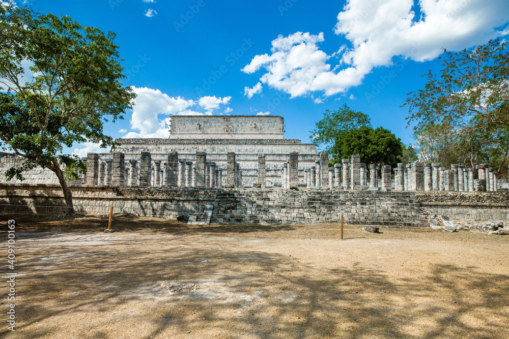 Landscape of  the Temple of the Warriors, Chichen Itza archaeological site, Yucatan, Mexico