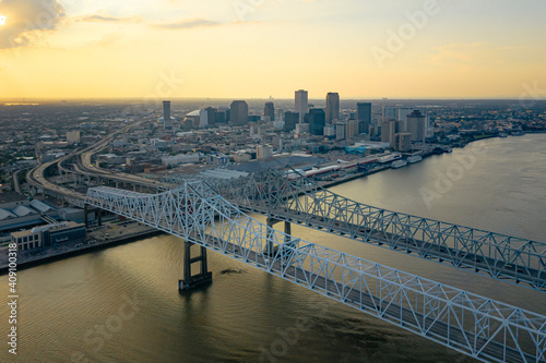 New Orleans bridge in the evening from above photo