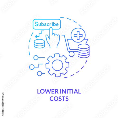 Lower initial costs concept icon. SaaS advantage idea thin line illustration. Pricing strategy. Small budget. Monthly operating expenses. Financial barrier. Vector isolated outline RGB color drawing