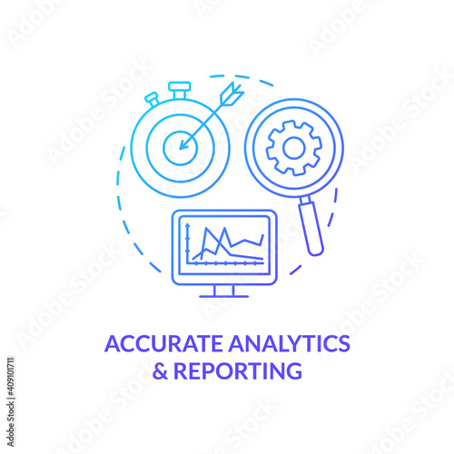 Accurate analytics and reporting concept icon. Marketing efforts improvement idea thin line illustration. Optimizing revenue. Measuring success and failures. Vector isolated outline RGB color drawing