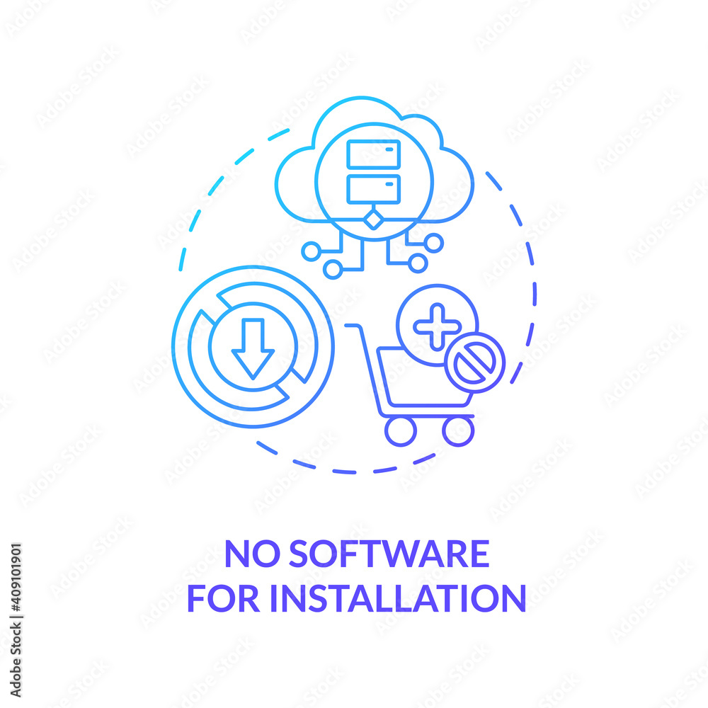 No software for installation concept icon. SaaS benefit idea thin line illustration. Running on web server. Cloud-based application. Web-based installer. Vector isolated outline RGB color drawing No software for installation concept icon. SaaS benefit idea thin line illustration. Running on web server. Cloud-based application. Web-based installer. Vector isolated outline RGB color drawing