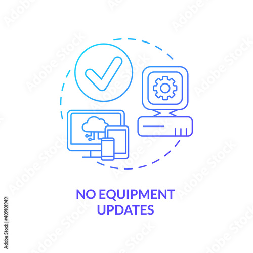 No equipment updates concept icon. SaaS benefit idea thin line illustration. Residing on remote cloud network. No excessive equipments, technology purchases. Vector isolated outline RGB color drawing