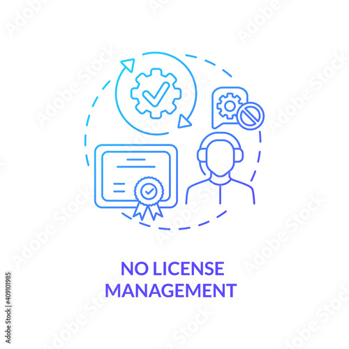 No license management concept icon. Software as service benefit idea thin line illustration. Cloud solutions. No cost to customer. Using most recent version. Vector isolated outline RGB color drawing