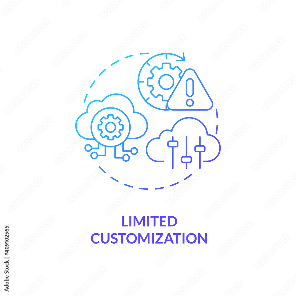 Limited customization concept icon. SaaS challenge idea thin line illustration. Developing software applications process. Offering personalized options. Vector isolated outline RGB color drawing Limited customization concept icon. SaaS challenge idea thin line illustration. Developing software applications process. Offering personalized options. Vector isolated outline RGB color drawing
