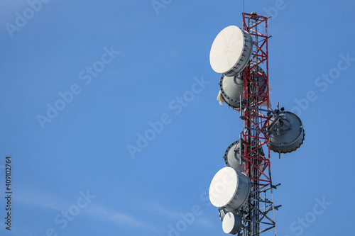 Microwave backhaul antennas on communication tower photo