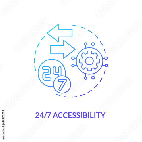 24 7 accessibility concept icon. SaaS advantage idea thin line illustration. Building engagement with users. 24 7 monitoring team. Anytime access. Vector isolated outline RGB color drawing