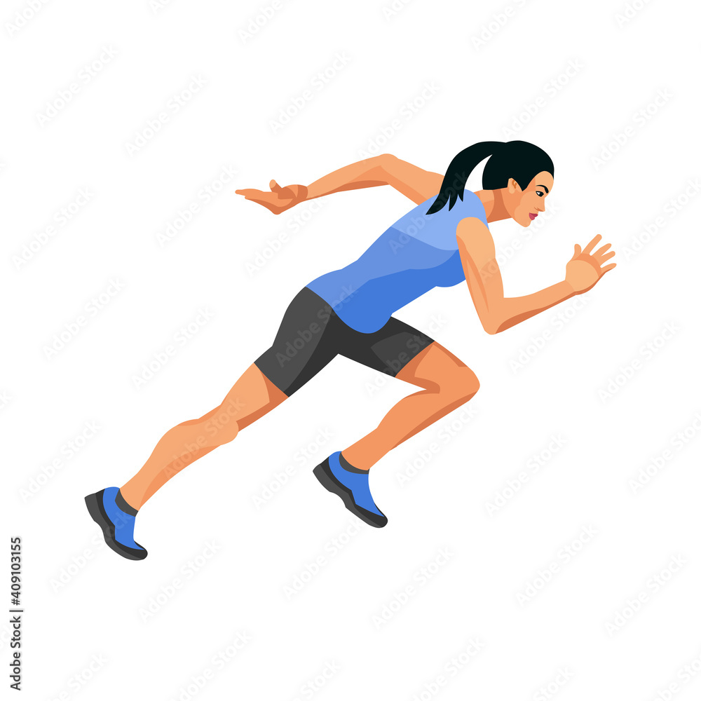 Figure of a running asian female sprinter at the start in summer sportswear Figure of a running asian female sprinter at the start in summer sportswear