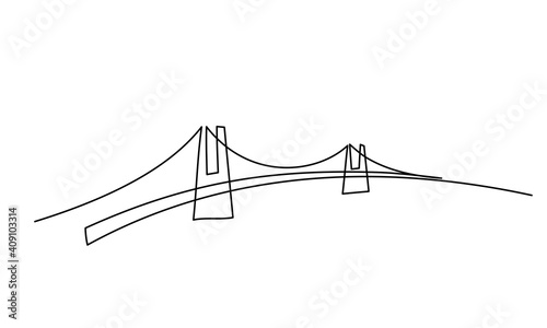 Giant bridge over river. Continuous one line drawing design
