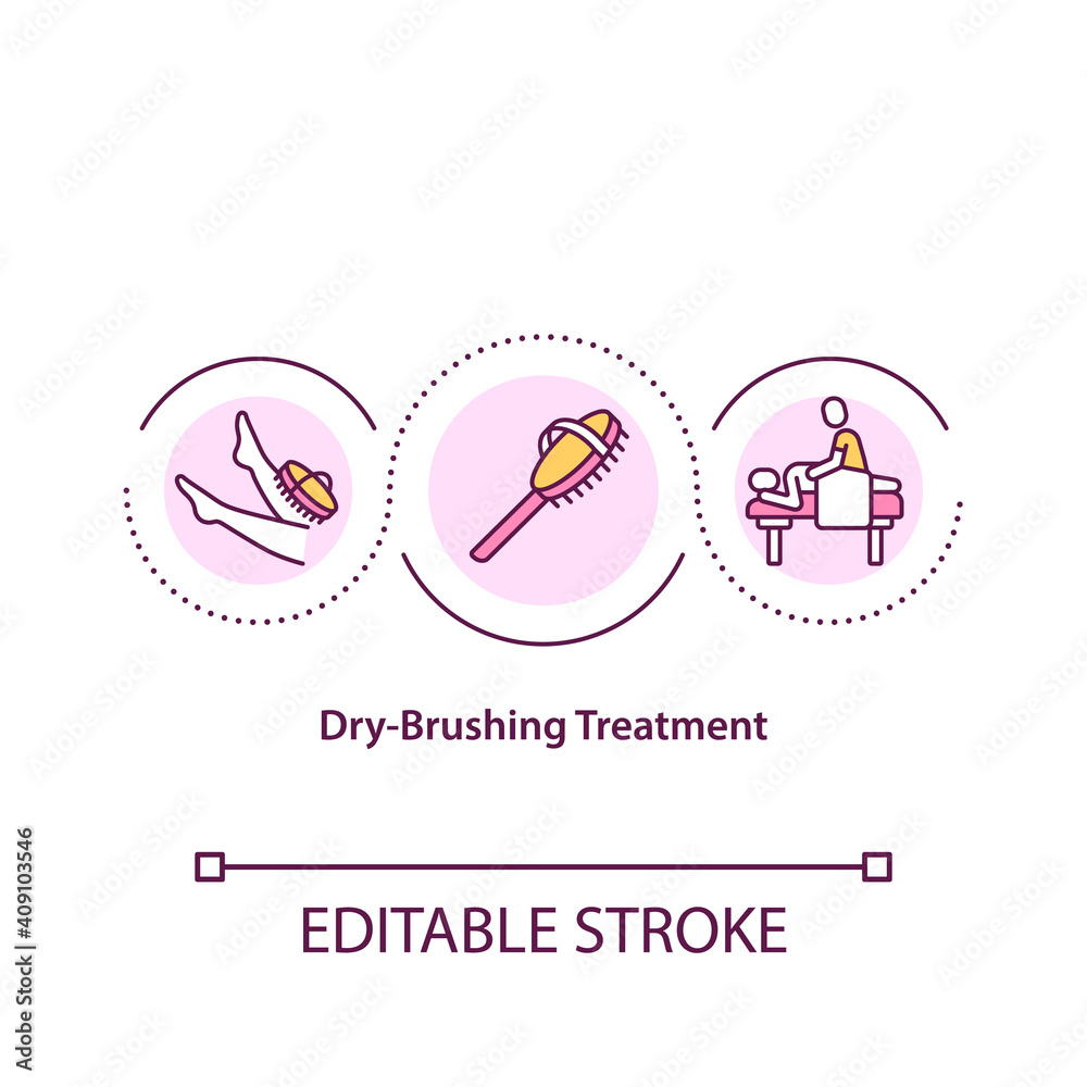 Dry-brushing treatment concept icon. Home spa procedures idea thin line illustration. Natural skin brightening. Beauty treatment. Vector isolated outline RGB color drawing. Editable stroke Dry-brushing treatment concept icon. Home spa procedures idea thin line illustration. Natural skin brightening. Beauty treatment. Vector isolated outline RGB color drawing. Editable stroke