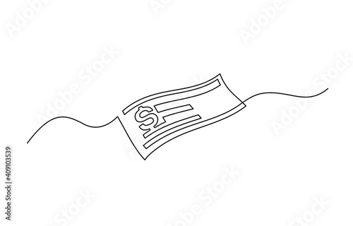BANK CHECK, bank cheque. Continuous one line drawing.
