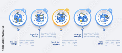Face care procedures vector infographic template. Gua sha, pore strips presentation design elements. Data visualization with 5 steps. Process timeline chart. Workflow layout with linear icons