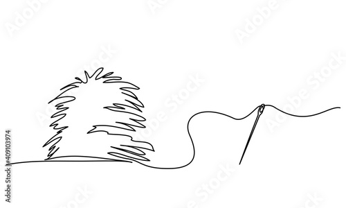 Concept Illustration of Needle and Haystack. Continuous one line drawing.