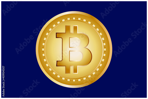 Golden bitcoin coin. Cryptocurrency golden coin bitcoin symbol isolated on dark blue background. flat vector illustration.