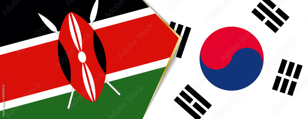 Kenya and South Korea flags, two vector flags. Kenya and South Korea flags, two vector flags.