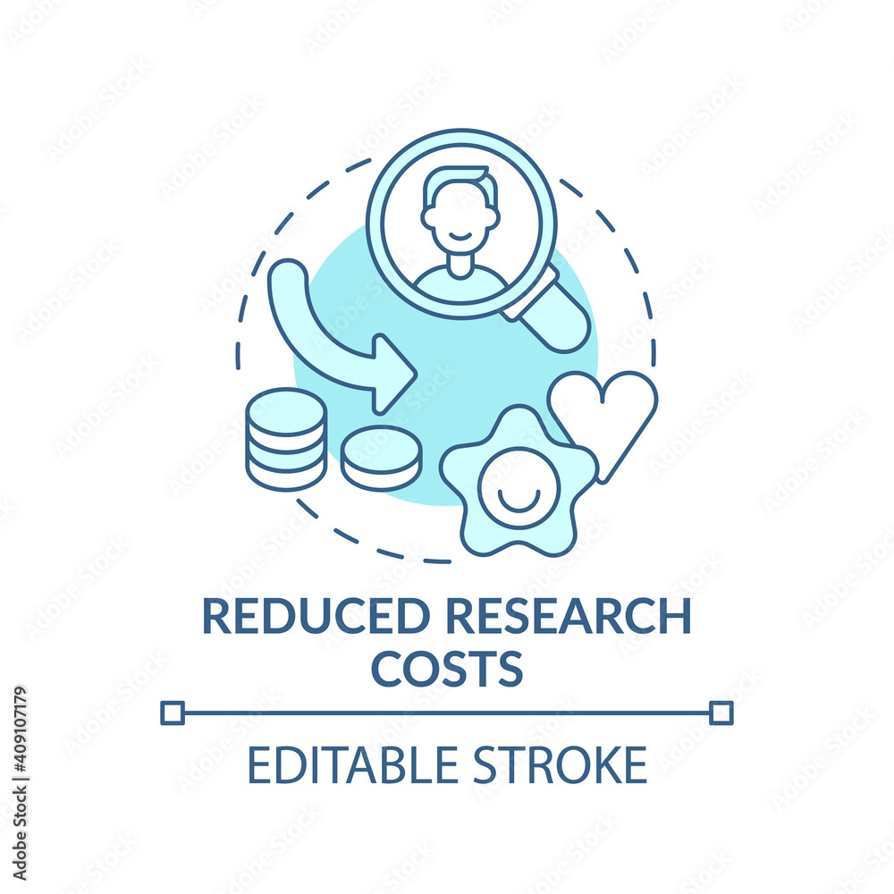 Reduced research costs concept icon. Open innovation benefit idea thin line illustration. Operating expense. Budgetary control. Vector isolated outline RGB color drawing. Editable stroke Reduced research costs concept icon. Open innovation benefit idea thin line illustration. Operating expense. Budgetary control. Vector isolated outline RGB color drawing. Editable stroke
