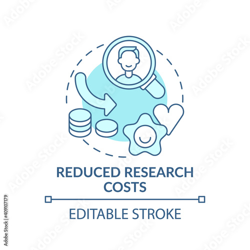 Reduced research costs concept icon. Open innovation benefit idea thin line illustration. Operating expense. Budgetary control. Vector isolated outline RGB color drawing. Editable stroke