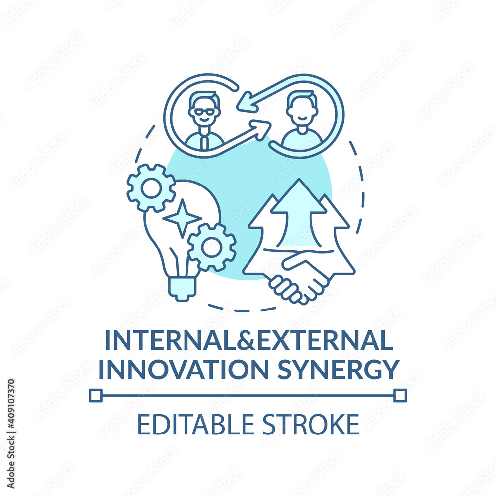 Internal, external innovation synergy concept icon. Open innovation ...