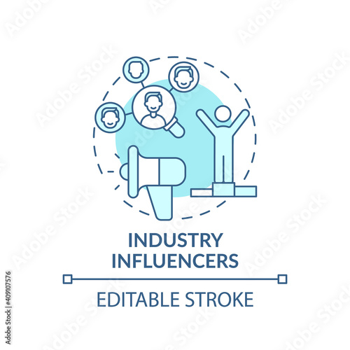 Industry influencers concept icon. Co-creation participant idea thin line illustration. Social media marketing involving endorsements. Vector isolated outline RGB color drawing. Editable stroke