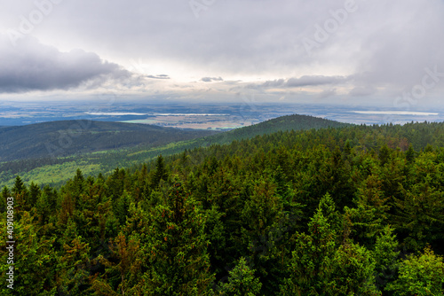 Panorama of woods around Blueberry hill, Czech republic.