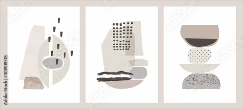 Abstract shapes Nordic paint print set. Scandinavian style poster background collection. Minimalist contemporary design vector illustration for wall decoration, home gallery, postcard, brochure cover