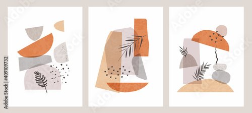 Abstract shapes Nordic paint print set. Scandinavian style poster background collection. Minimalist contemporary design vector illustration for wall decoration, home gallery, postcard, brochure cover