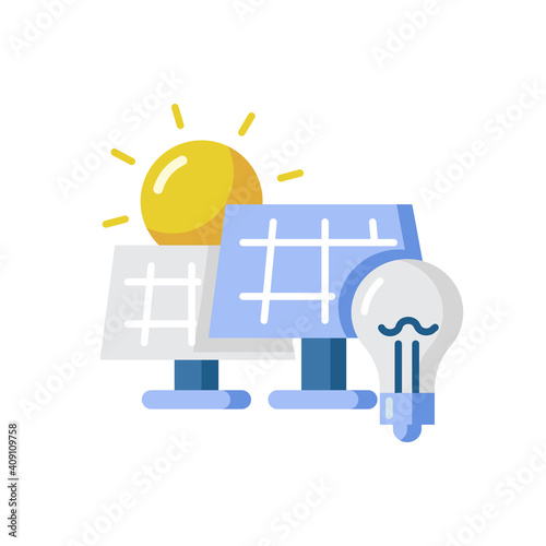 Solar power station vector flat color icon. Renewable energy, alternative electricity source. Power plant with sun panels. Cartoon style clip art for mobile app. Isolated RGB illustration