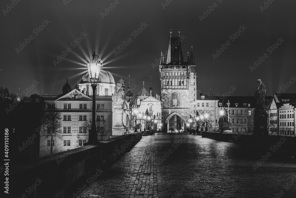 Prague Charles Bridge by night