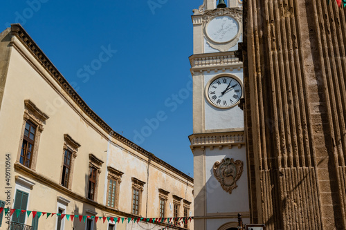 Clock tower of the Basicila cathedral di S. Agata V.M. in Gallipoli, Puglia, Italy photo