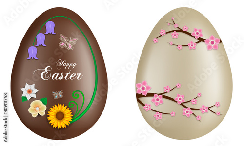 chocolate easter eggs with flowers