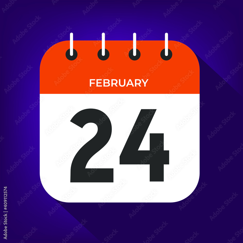 February day 24. Number twenty-four on a white paper with orange color border on purple background vector. February day 24. Number twenty-four on a white paper with orange color border on purple background vector.