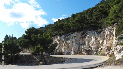 Road leading to beautiful Parnitha mountain with great view to Athens, Attica, Greece