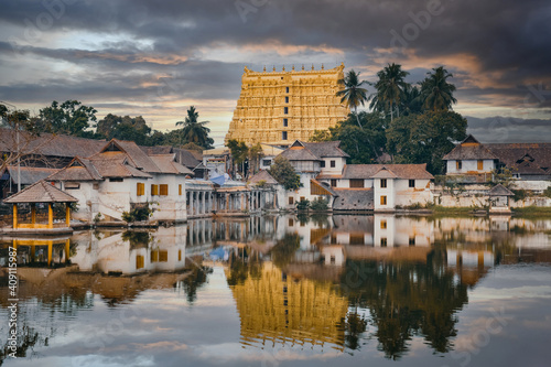 Sree Padmanabhaswamy temple at sunset, Thiruvananthapuram city, Kerala, India © gilitukha